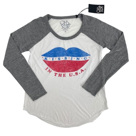 Chaser Womens Medium Raglan Long Sleeve Lightweight Graphic T-Shirt - Picture 1 of 6